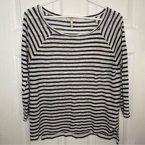 Joie 100% Linen Blue and White Striped 3/4 Length Sleeve Top Medium